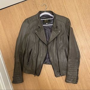 Olive green/grayish Leather Jacket